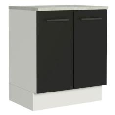 Balcão de Cozinha Agata 70cm 2 Portas Branco Preto - MADESA