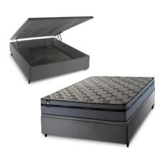 Conjunto Box Baú Cinza Montreal Cinza 138x188x71 c/ Molas Ensacadas