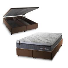 Conjunto Box Baú Benton Cinza 193x203x78 c/ Molas Ensacadas - King Hou