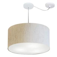 Lustre Pendente Cilíndrico Com Desvio Md-4251 Cúpula Em Tecido 50x30cm Linho Bege - Bivolt