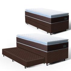 Cama Box com Colchao de Espuma D33 Pillow Top Comfort Luxo + Auxiliar de Espuma Unique Solteiro 88cm
