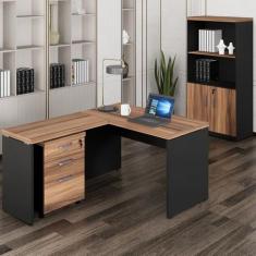 Conjunto Mesa de Escritório 120x150cm em L com Gaveteiro e Armário Est