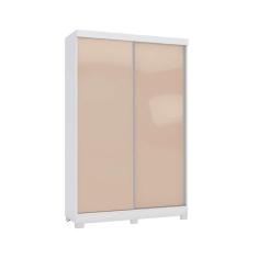 Guarda Roupa Solteiro N571 2 Portas de Correr 2 Gavetas MDP Branco-Macadamia Kappesberg