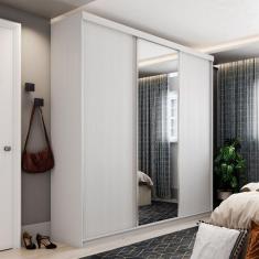 Guarda Roupa Casal com Espelho 3 Portas 4 Gavetas Lugano RR Moveis Branco