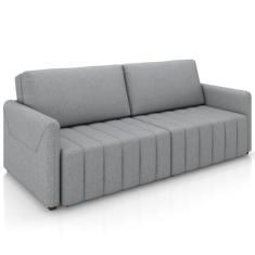 Sofá Cama Retrátil para Sala de Estar 192cm Porthos M03 Linho Cinza - Lyam Decor