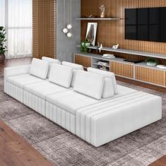 Sofá Ilha com Encosto e Almofadas Móveis Olimpo 335cm Modulado Bouclê Branco G45 - Gran Belo