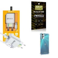 Kit Carregador Turbo + Capinha Motorola G22 + Película 3D - Hrebos