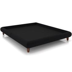 Cama Casal Base Box Pés de Madeira 156cm Otto P05 Veludo Preto- Lyam D