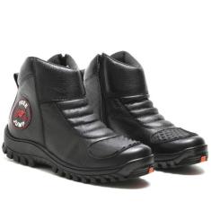 Bota Motoqueiro Masculina Free Jump em Couro Cano Baixo, Preto, 39