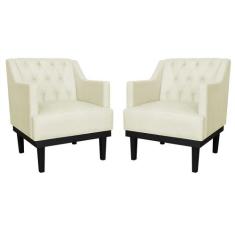 Kit 02 Poltronas Decorativas Clássica Com Base Madeira Suede Bege - DS