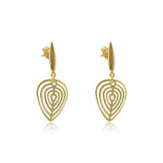 Brinco Médio Com Fio E Coração Com Vários Vazados Folheado