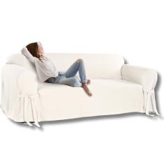 Capa para Sofá de 3 lugares até 2,10m em Brim Peletizado Elegante Macia Moderna Luxuosa Laços Confortável Cor:Creme