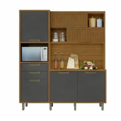 Cozinha Compacta 6 Portas 2 Gavetas Loft Imperatriz Nesher Móveis Amadeirado Freijó-grafite