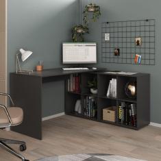 Escrivaninha em L Mesa Office 8 Nichos Nero II