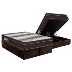 Cama Box Baú Queen Colchão Ortopédico Ortobom Wood Light + Base Crc Suede Brown(158x198)