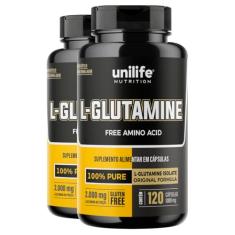 Kit 2 L-Glutamina 100% pura Unilife 120 cápsulas