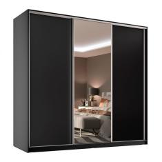 Guarda-Roupa Casal com 1 Espelho Belluno 3 Portas 3 Gavetas Preto