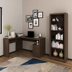 Conjunto Home Office 2 Peças 1 Mesa para Escritório em L com 1 Estante Espresso Móveis