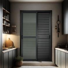 Porta de Correr Venez. 3 Folhas Moveis 210 X 120 Elite com Fecho Automático Vidro Liso Preto