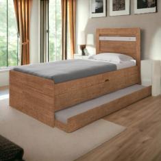 Cama Baú Larissa Solteiro Naturale e Off White com Auxiliar Framar