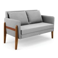 Namoradeira 2 Lugares Lana Suede Base De Madeira - D'rossi Cor Cinza -