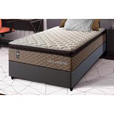 Conjunto Cama Box Cinza Espuma Atlanta Bege Solteiro 88x188x62