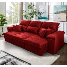 Sofá Retrátil Reclinável Trento 2.30m Suede Velut Vermelho Molas no Assento - King House
