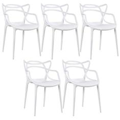 Loft7, Conjunto Kit 5 Cadeiras Design Allegra Polipropileno Injetado Alta Densidade Empilhável Sala Cozinha Jantar Bar Jardim Varanda Branco