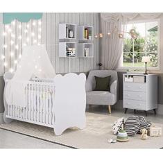 Quarto de Bebê Completo com 1 Berço e 1 Comoda Panda Móveis Percasa Branco