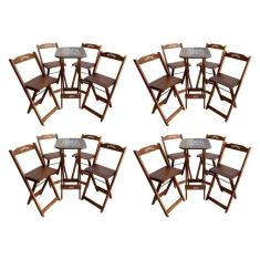 Kit 4 Conjuntos Bistrô Mesa Com 4 Banquetas Dobráveis De Madeira Personalizada Jack - Imbuia Marrom