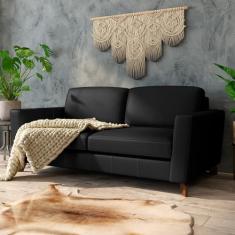 Sofá Sala de Estar Living 3 Lugares 200cm Presley Pés Madeira Couro Preto G52 - Gran Belo