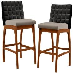 Kit 02 Banquetas Altas Cozinha B04 Preto Bege