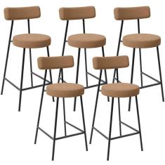 Kit 05 Banquetas Baixa Para Cozinha Sala De Jantar Bar Bancada Milão L02 Bouclê Mostarda
