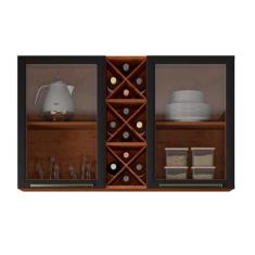 Armário De Cozinha Aéreo Triplo 1,20m Com vidro Reflecta e Adega Favor