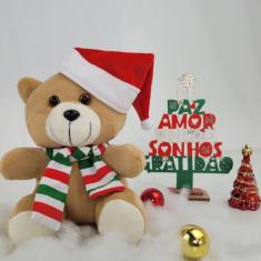 Urso noel de pelúcia com gorro de natal 17cm enfeite decoração natalin