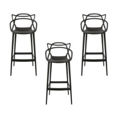 Conjunto C/3 Banqueta Allegra Alta Master Preta Cozinha Americana Balcão Polipropileno