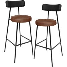 Kit 02 Banquetas Alta Bar Cozinha Sala De Jantar Milão L02 Couríssimo Preto Marrom