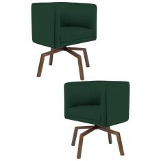 Kit 2 Poltronas Decorativas Base Ka Madeira Betina C-117 Linho Verde Musgo - Domi