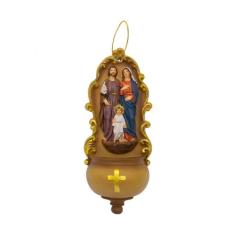 Pia Água Benta Sagrada Família 21cm - Enfeite Resina - Tasco