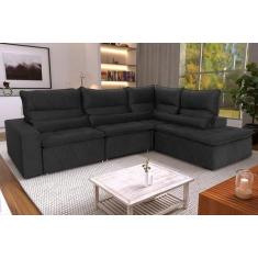 Sofá De Canto Amsterdam Preto Molas Retrátil Reclinável - King House