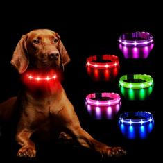MASBRILL Coleiras para cães iluminadas RGB coleira de cachorro com LED piscante recarregável resistente à água que brilha para passeios noturnos para cães pequenos, médios e grandes