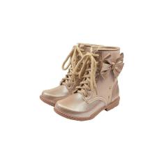 Bota Coturno Infantil Menina Laço Duplo e Cadarço Dourada