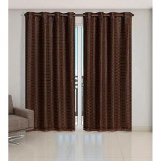 Cortina Voil Xadrez Com Forro Blackout 6,00 X 2,80 Tabaco