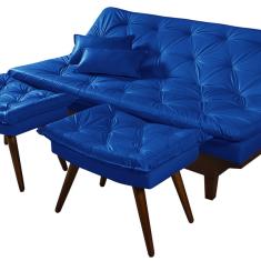 Sofá Cama Caribe 3 Lugares Com 2 Banquetas Revestimento Couri