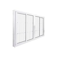 Janela de Correr Abertura Central Premium 4 Folhas com Grade Vidro Liso 100x200cm Crv Portas e Janelas Branco