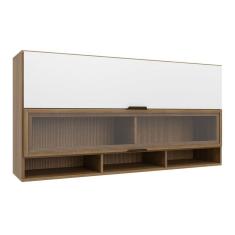 Armário Aéreo para Cozinha 2 Portas Basculantes Paris Nogal Manchester/ Branco Brilhante