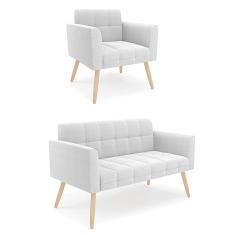 Namoradeira e Poltrona Pé Palito Natural Elisa Bouclê Off White D03 - D`Rossi