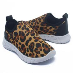 Tênis Infantil Calce Facil Leve Confortável Estampa Onça - Beanna Calç