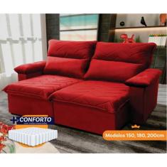 Sofá Retrátil Reclinável Paris 2,00m Suede Velut Vermelho Molas Ensaca