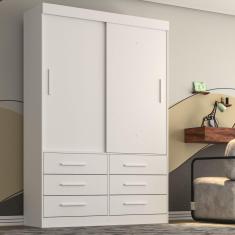 Guarda Roupa Solteiro 2 Portas 6 Gavetas Luana Sallêto Móveis Branco